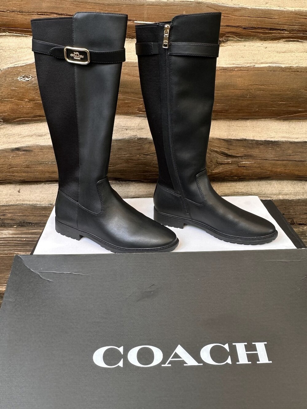 COACH BLACK LEATHER TALL BOOTS